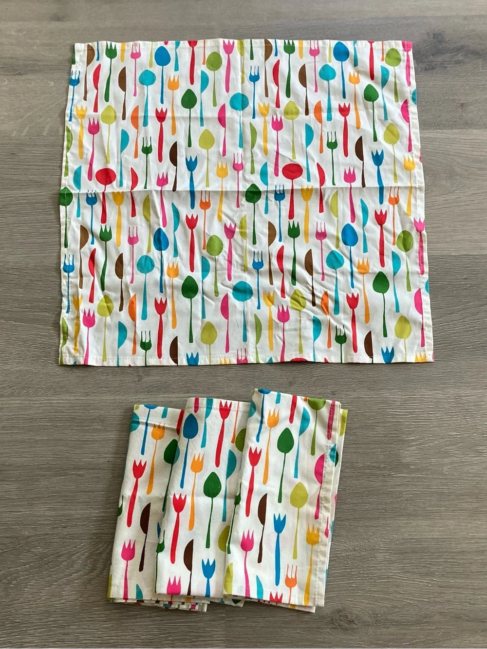 Colorful Utensil Print Cotton Napkins - Set of 4